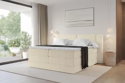 Produktbild von ALTDECOR Boxspringbett - H3/H4 Matratze und Topper - EVON KING - 160x200 - Beige - Doppelbett, Boxbett, Polsterbett mit Bettkasten mit Stauraum und Kopftei