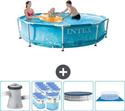 Produktbild von Intex Rundrahmen-Schwimmbecken – 305 x 76 cm – Wasserdruck – inklusive Pumpe Filter - Abdeckung - Bodenplane
