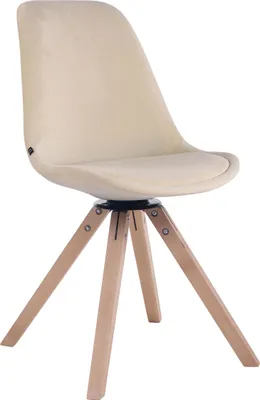 Productafbeelding van CLP Essstoel Troyes, fluweel, vierkant, draaibaar, met hoekige houten poten, crème kleurig frame, natuurlijke kleur