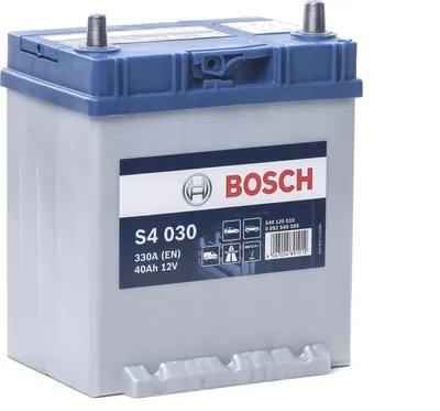 Produktbild von Bosch S4 030, Plombierte Bleisäure (VRLA), 40 Ah, 12 V, 330 A, Auto, Blau, Grau