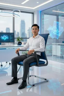 Produktbild von Robuster Bürostuhl Blau mit ergonomischer Rückenlehne und Armlehnen