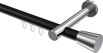 Produktbild von Interdeco Innenlaufstange / Gardinenstange mit Innenlauf Schwarz / Chrom, Typ Prestige Sitra (Konus), 20 mm Ø 1-läufig, 260 cm