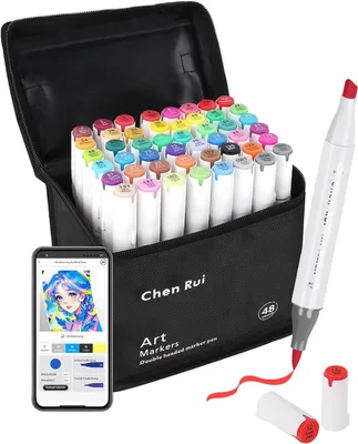 Produktbild von Alkoholmarker 48 Farben, Doppelspitze, schnelltrocknende Tinte, für Zeichnen