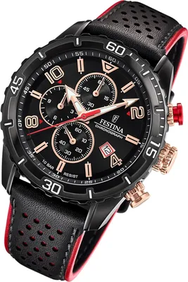 Produktbild von Festina Herren Uhr Chronograph F20519/4 Leder Armbanduhr schwarz UF20519/4