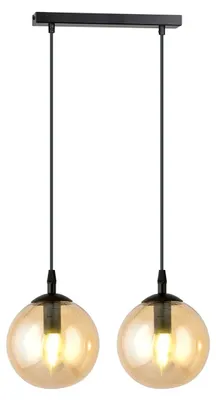 Image de Lampe à suspension COSMO avec structure en métal noir et verres ambrés