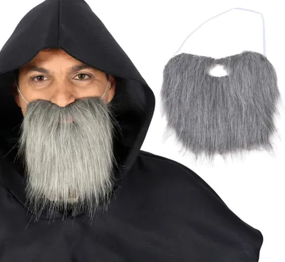 Image de Sorcier Barbe Sorcier Moyen Âge Mardi Gras Fête Carnaval Mascarade Look Sorcier Faste Mystique Ancienne Époque Carnaval Danse, Couleur : Gris