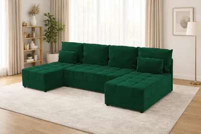 Zdjęcie produktu dla Duży narożnik DOMINO U FIT z funkcją spania i pojemnikiem na pościel sofa do salonu