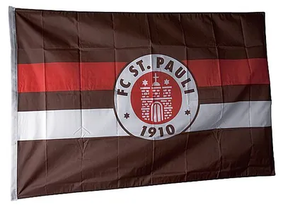 Produktbild von FC St. Pauli Fahne Braun-Weiß-Rot 100x150 cm, Original Fanartikel, Vereinsfahne mit Wappen und Hohlsaum, 100% Recyceltes Polyester