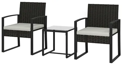 Productafbeelding van Outsunny Rieten bistroset, 3-delige tuinmeubelset met 2 tuinstoelen
