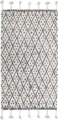 Produktbild von BELIANI Teppich Weiß/Schwarz aus Baumwolle 80 x 150 cm geometrisches Muster Rechteckig Kurzflor im Boho-Stil Wohn- und Schlafzimmer