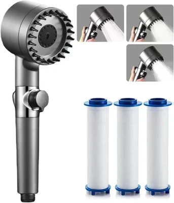 Produktbild von Handdusche, 3 Strahlarten, kalkbeständig, wassersparend, mit 3 austauschbaren PP-Baumwollfiltern