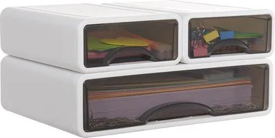 Zdjęcie produktu dla Organizer na biurko, 3-szufladowe pudełko do przechowywania, do biura, szkoły, 2 m + 1 l