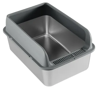 Produktbild von Livingandhome Katzentoilette aus Edelstahl offenes Katzenklo ohne Deckel 50x35x25cm Grau