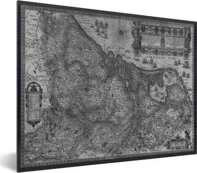 Produktbild von MuchoWow® MuchoWow® Gerahmtes Poster Historische schwarz-weiße Karte der Niederlande 40x30 cm - Poster mit zchwarzem Bilderrahmen - Kunstposter - Wanddekorationen