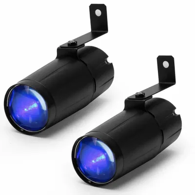 Produktbild von LED Bühnenstrahler 2er Set - 3W Pinspot Spotlight - Super helles Beam Licht - Für Spiegelkugel DJ Disco Party - Professionelle Bühnenbeleuchtung - EU Stecker Weiß