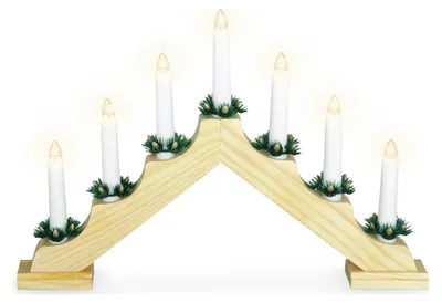 Produktbild von LED Holz Kerzenbrücke Schwibbogen Lichterbogen Warmweiß B39xH31cm