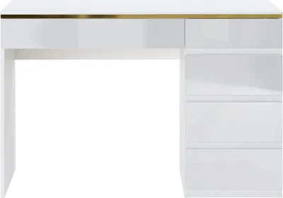 Produktbild von Schreibtisch - 5 Schubladen – Hochglanz Weiß und Gold - VUKIA