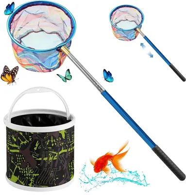 Immagine prodotto di Retino da pesca pieghevole - Rete da pesca telescopica - Per la pesca - Lunghezza: 150 cm - Colore: nero