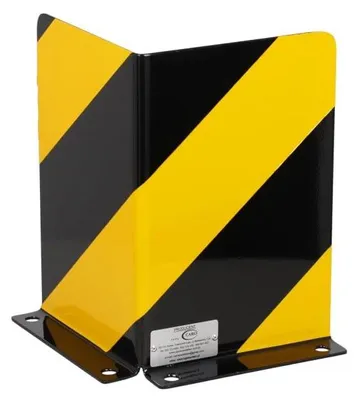 Zdjęcie produktu dla LogistSystem – narożnik ochronny z blachy, czarno-żółty, 20 x 20 x 3 cm, grubość: 3 mm, wysokość: 60 cm