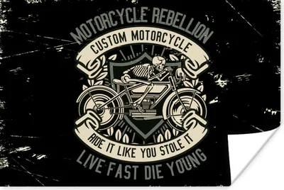 Produktbild von MuchoWow® Poster Motorrad - Skelett - Vintage - Zitat 180x120 cm - Fotoplakat