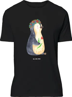 Produktbild von Mr. & Mrs. Panda Größe XL T-Shirt Pinguin Blumen - Schwarz - Geschenk, Shirt, Tshirt, Wunderschön, Pinguine, mit Spruch, Wünsche, Blumenliebe, Liebeskummer