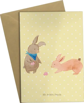 Produktbild von Mr. & Mrs. Panda Grußkarte Hasen Muschel - Gelb Pastell - Geschenk, Muttertag, Freundinnen, Ferien, einladungskarten, weihnachtskarten, Urlaub, Muscheln, dankeskarten