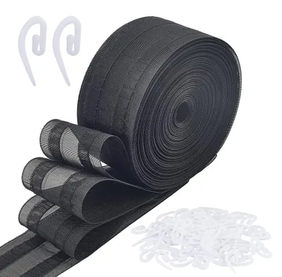 Gardinenband 10 m, 7,5 cm, Polyester, mit 100 Haken, Wellenfaltband