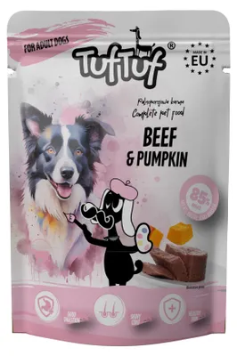 Obrázek produktu pro TufTuf | Krmivo pro psy - Konzervované krmivo s hovězím masem a dýní - Sáček s hovězím masem, 500 g - Kompletní krmivo - pro dospělé psy