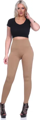 Immagine prodotto di Leggings donna termici a doppia costina a vita alta Sport Gym Outdoor, beige scuro/S/M 36/38