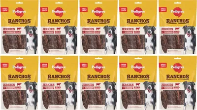 Produktbild von Pedigree Ranchos Jerkies - getreidefreie, natürliche Hundeleckerlis mit Rindfleisch, 10 Stück, je 180g