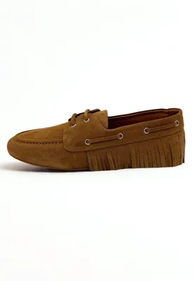 Produktbild von Damen Mokassins aus Echtleder in Camel – mit Fransen HOL40 - Schuhgröße: EUR 40