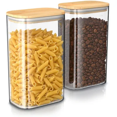 Produktbild von Arendo Vorratsgläser mit Bambusdeckel 2 x 1600 ml, luftdicht mit Silikondichtung, rechteckige Glasbehälter aus Borosilikatglas von -40 bis 400 °C, 2 Stück, transparent