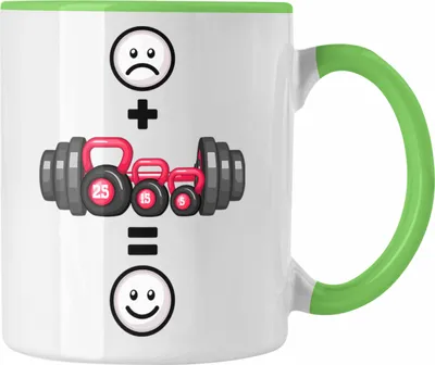 Produktbild von Trendation - Gym Tasse Geschenk für Bodybuilder Lustige Geschenkidee :( + Gewichte = :) Geburtstag (Grün)