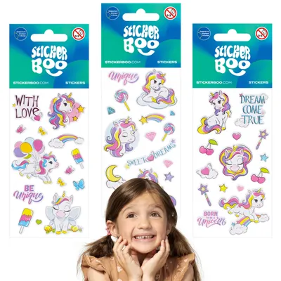 Produktbild von Sticker SET für Mädchen, bunte MOTIVATIONAL Einhorn Sticker