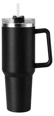 Produktbild von Tumbler Thermobecher 1200 ml mit Griff und Strohhalm Edelstahl Isolierbecher Schwarz