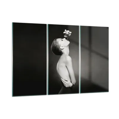 Produktbild von Bilder auf glas - 3 Teile - Nackt Frau Blumen - 165x110cm - Glasbilder - Wandbilder - Bilder - zum Aufhängen bereit - Wanddekoration aus Glas - Glas Bilder - Wandbild auf Glas - GCE165x110-4849