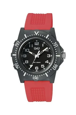 Produktbild von Q&Q Herrenuhr Schwarz Rot Analog Silikon 10ATM Quarz