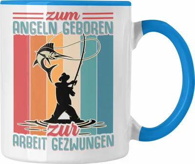 Produktbild von Trendation - Angler Fischer Tasse zum Angeln Geboren Geschenk Raubfische Hobbyangler Angeln Kaffeetasse Zubehör (Blau)