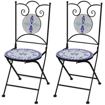 Image de vidaXL Chaises de bistrot pliantes 2 pcs. Céramique bleue et blanche