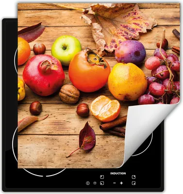 Produktbild von DarHaus Herdabdeckplatte 50x52 cm Anti Rutsch Matte Aufrollbar, Früchte - Holz