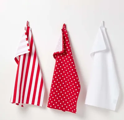 Obrázek produktu pro HOMESCAPES Sada utěrek 3ks Polka Dots červená