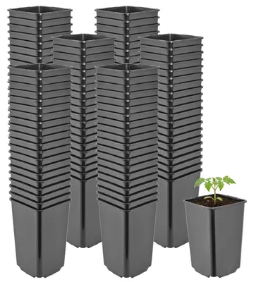 Produktbild von Garronda 100 Stück Kunststoff hoch eckig mit Drainagelöchern für Garten (Schwarz, 9 x 9 x 14 cm (0,8L)) GD-KW-HS