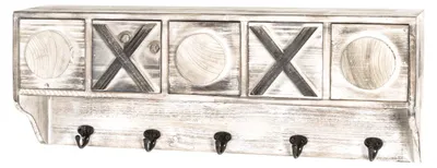 Wandgarderobe Vintage, Massivholz/Metall, 5 Haken, 5 Schubladen, 65x25x15 cm