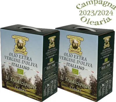 Produktbild von Italienisches -Olivenöl extra vergine, italienisches Ogliarola Garganica, kalt extrahiertes EVO-Öl, 100% apulisches Öl, mittelfruchtig, 2er-Pack Bag in Box 3lt, 6l