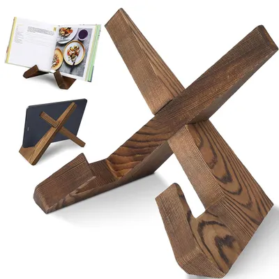 Kochbuchhalter aus Holz, Buchständer für Küche, iPad & Tablet, braun