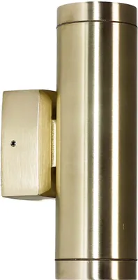 A brass outdoor wall light fixture.