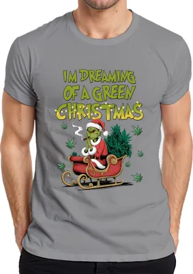 Produktbild von I'm Dreaming of a green Christmas Weed Grinch Kiffer - Weihnachten Christmas Xmas Herren T-Shirt, Grau, XXL