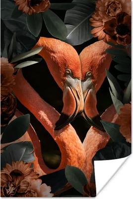 Produktbild von MuchoWow® Poster Flamingo - Blätter - Blumen 60x90 cm - Wanddekoration