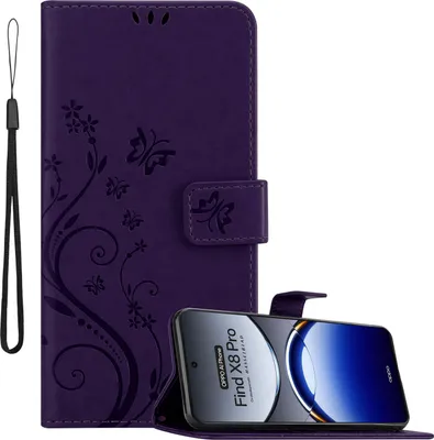 Immagine prodotto di Cadorabo cover per Oppo Find X8 Pro cover in FLORAL DARK LILA cover protettiva in design floreale con chiusura magnetica, funzione stand e slot per carte Book Case Cover