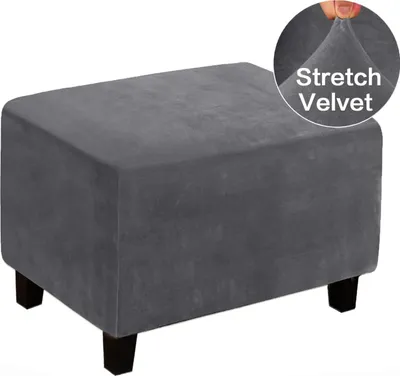 Obrázek produktu pro Stretch Ottoman Cover Stool Covers Footstool Protective Covers Velvet Slipcovers for Ottoman (L, Grey)